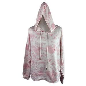 ANNE KLEIN SPORT TIE DYE PULLOVER DRAWSTRING OVERSIZED BOXY STRETCHY HOODIE L
